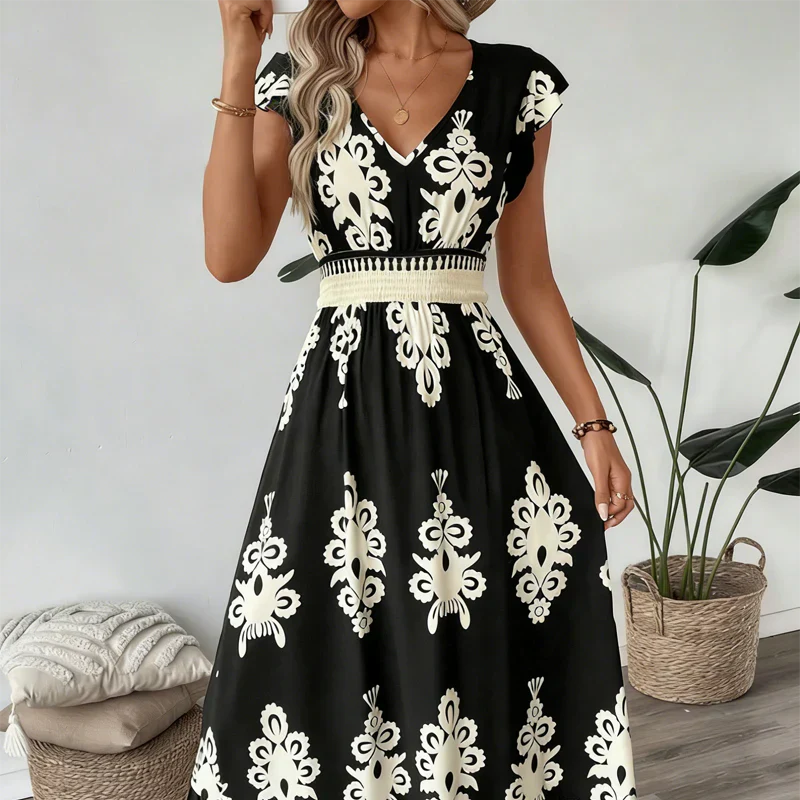 Serena | Baroque V-Neck Maxi Dress