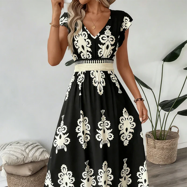 Serena | Baroque V-Neck Maxi Dress