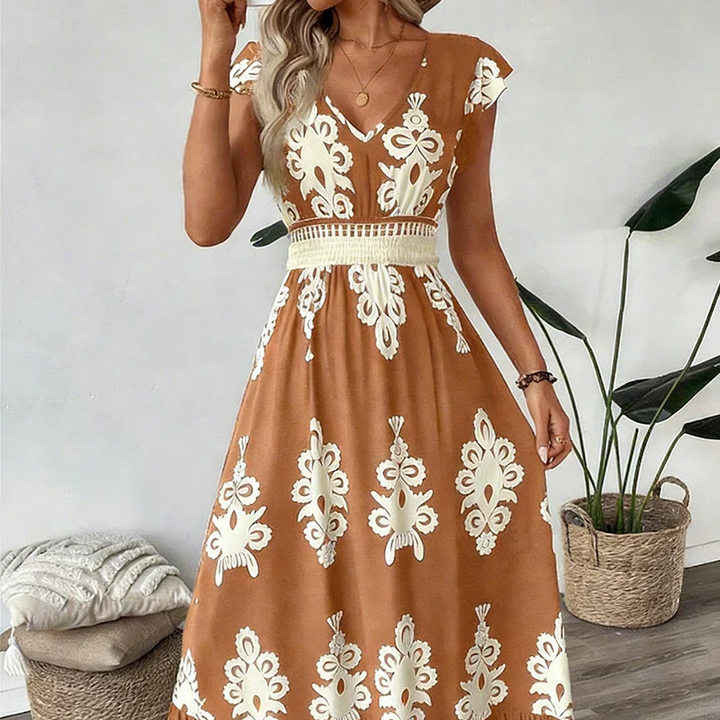Serena | Baroque V-Neck Maxi Dress