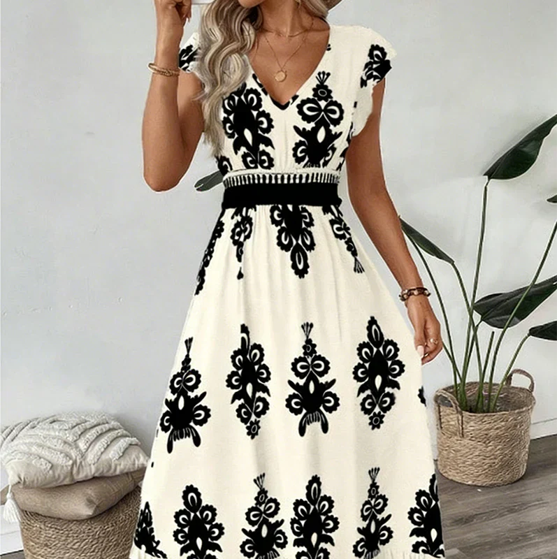 Serena | Baroque V-Neck Maxi Dress