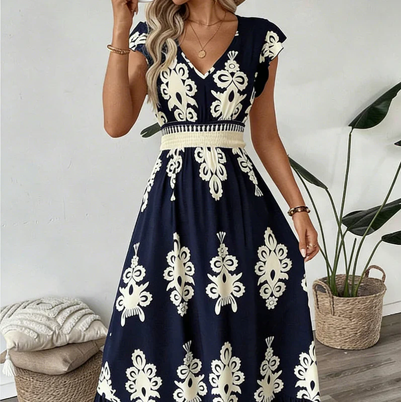 Serena | Baroque V-Neck Maxi Dress