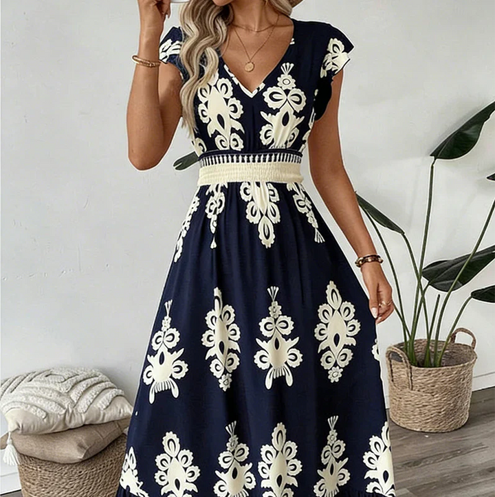 Serena | Baroque V-Neck Maxi Dress