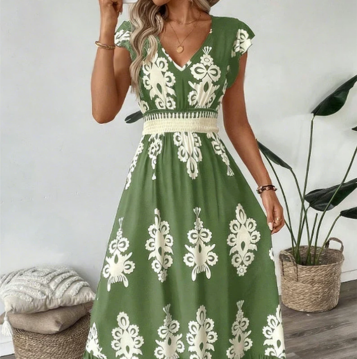 Serena | Baroque V-Neck Maxi Dress