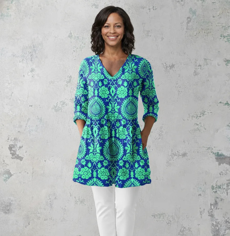 Ines | Long Blouse with V-Neck — Teal