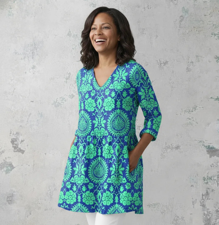 Ines | Long Blouse with V-Neck — Teal