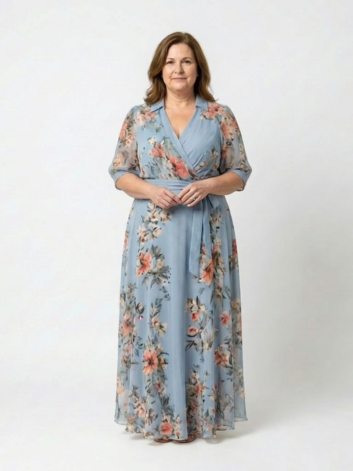 Courtney | Floral Wrap V Neck Maxi Dress