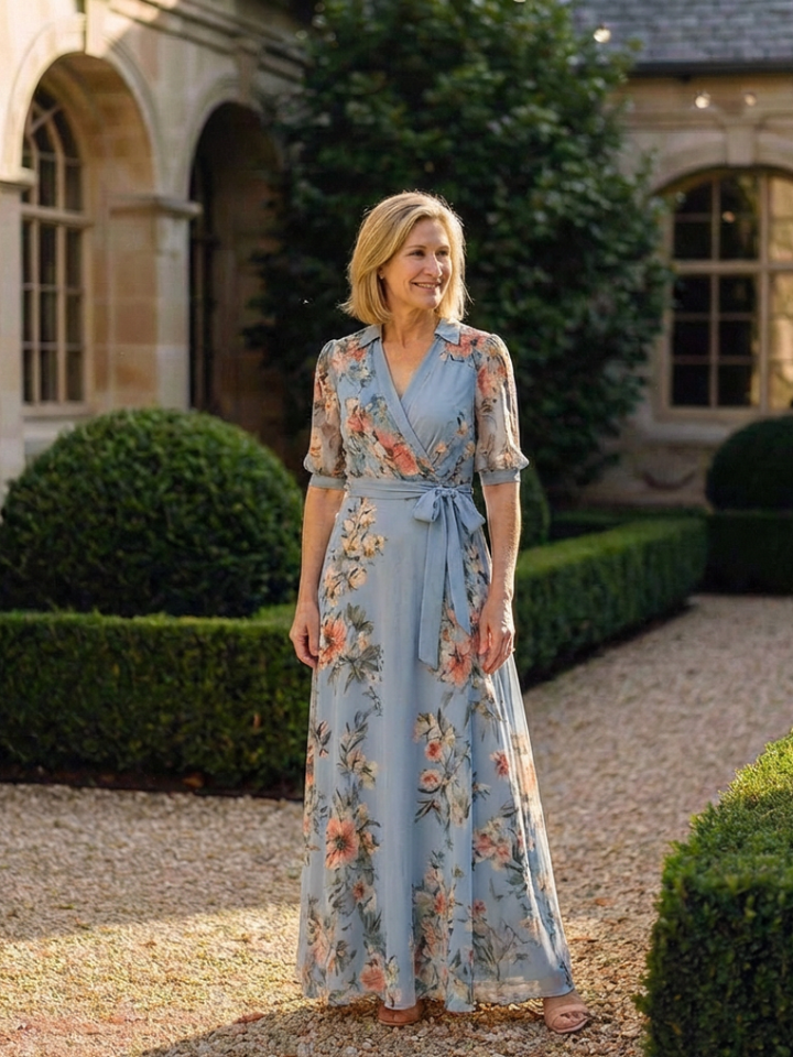 Courtney | Floral Wrap V Neck Maxi Dress