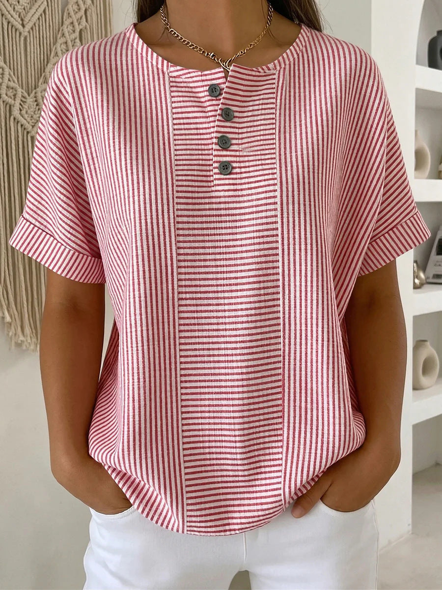 Tiffany | Striped Button Detail Top