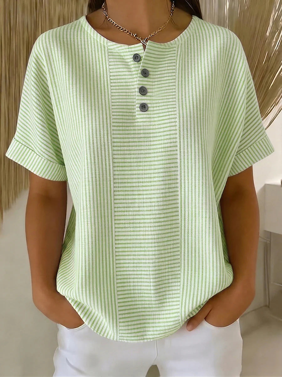 Tiffany | Striped Button Detail Top