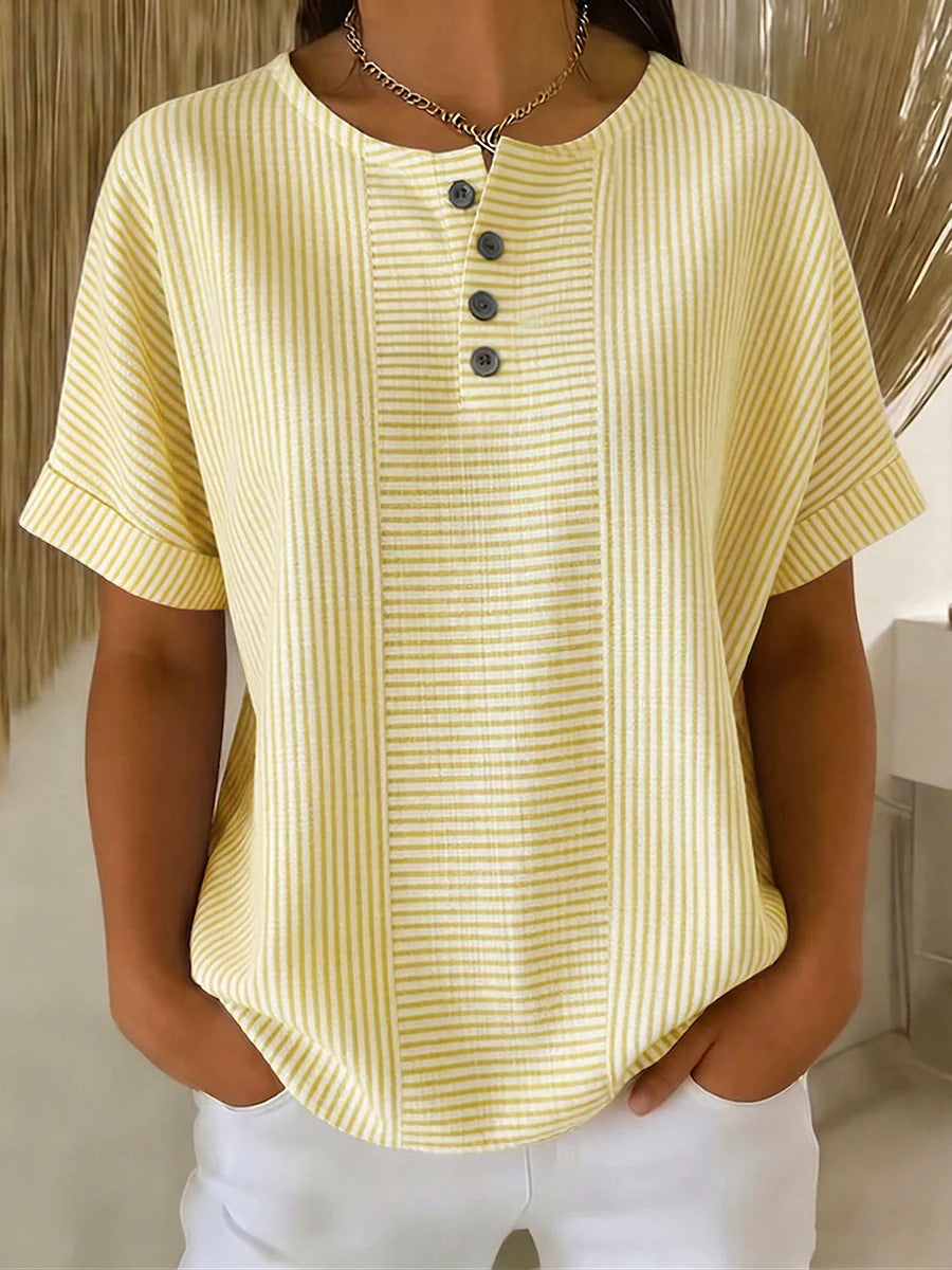 Tiffany | Striped Button Detail Top