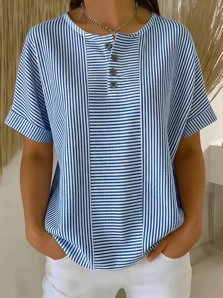 Tiffany | Striped Button Detail Top