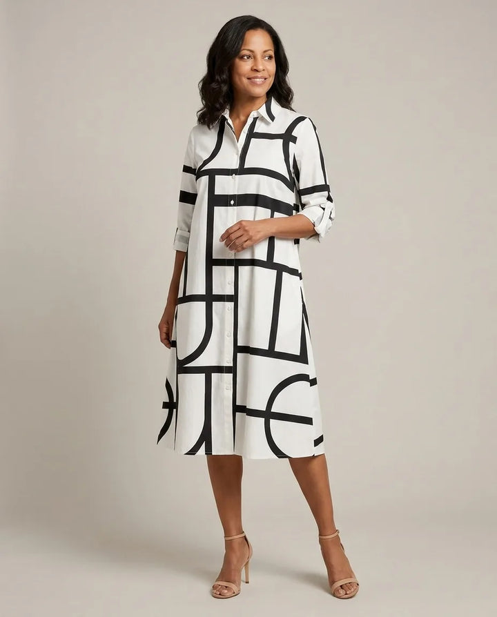Ellie | Stylish Midi Dress — White Black