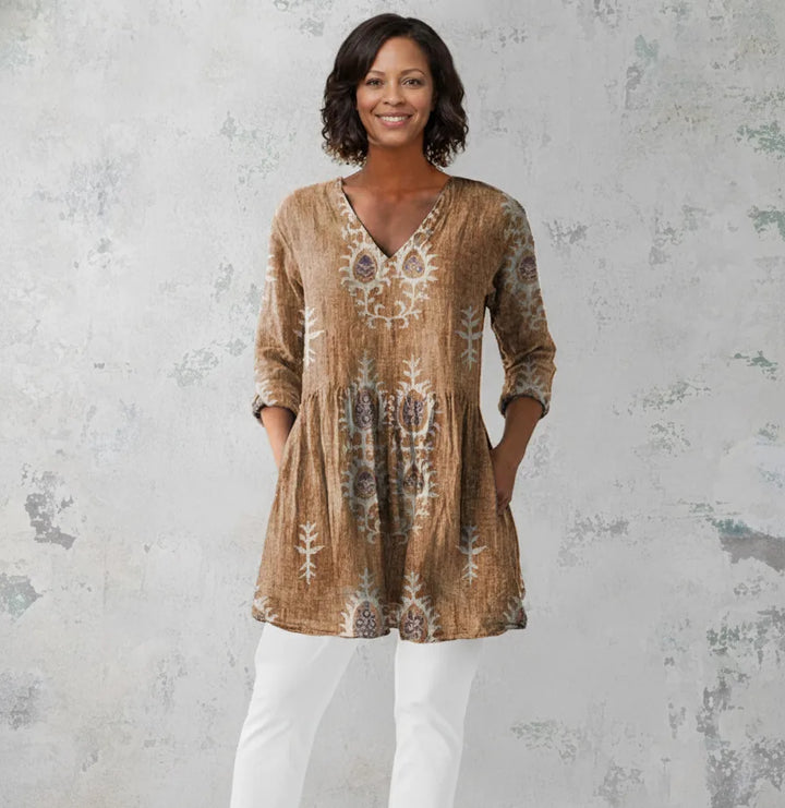 Elise | Long Blouse with V-Neck — Yellow