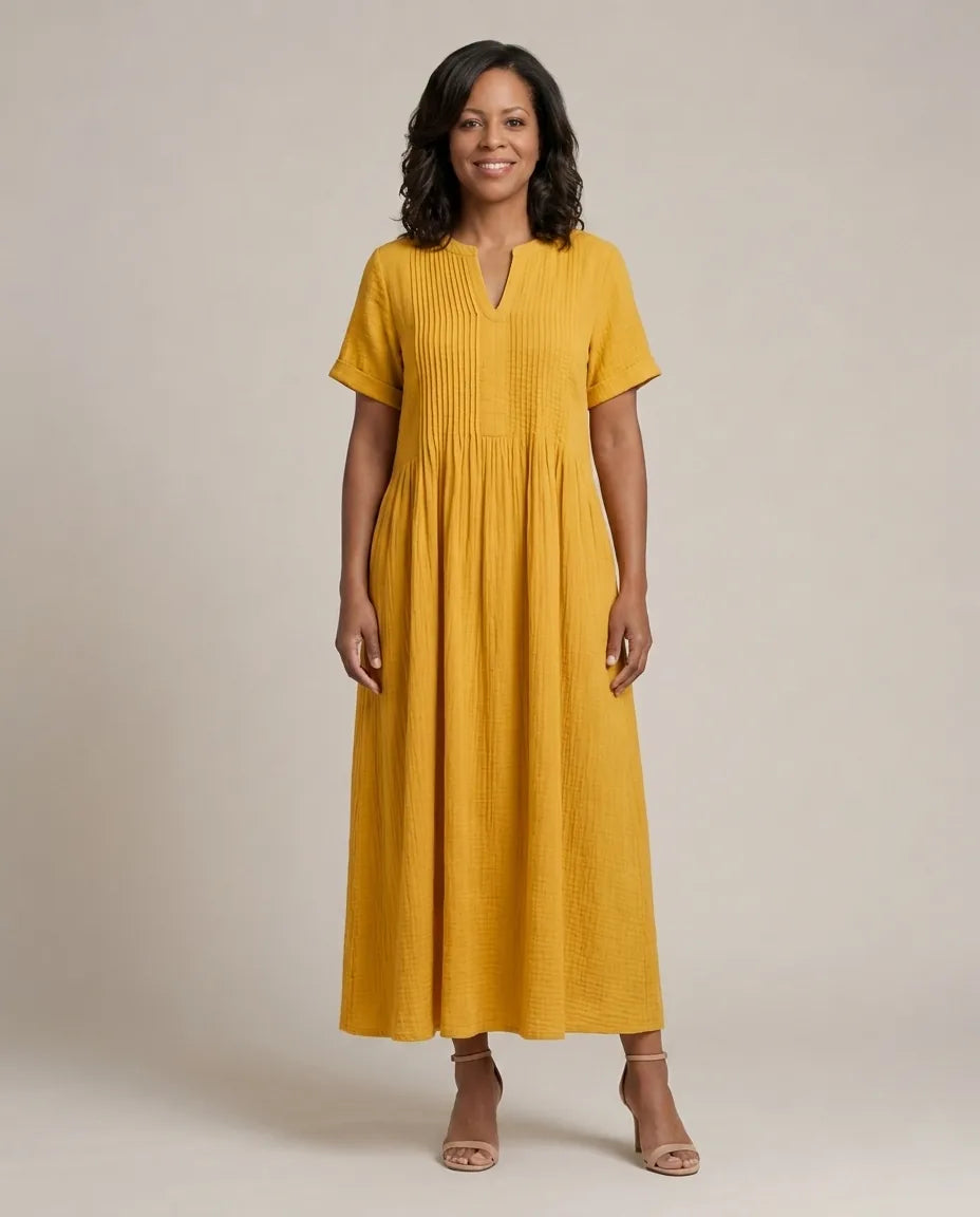 Nathalia | Pleated Dress — Yellow