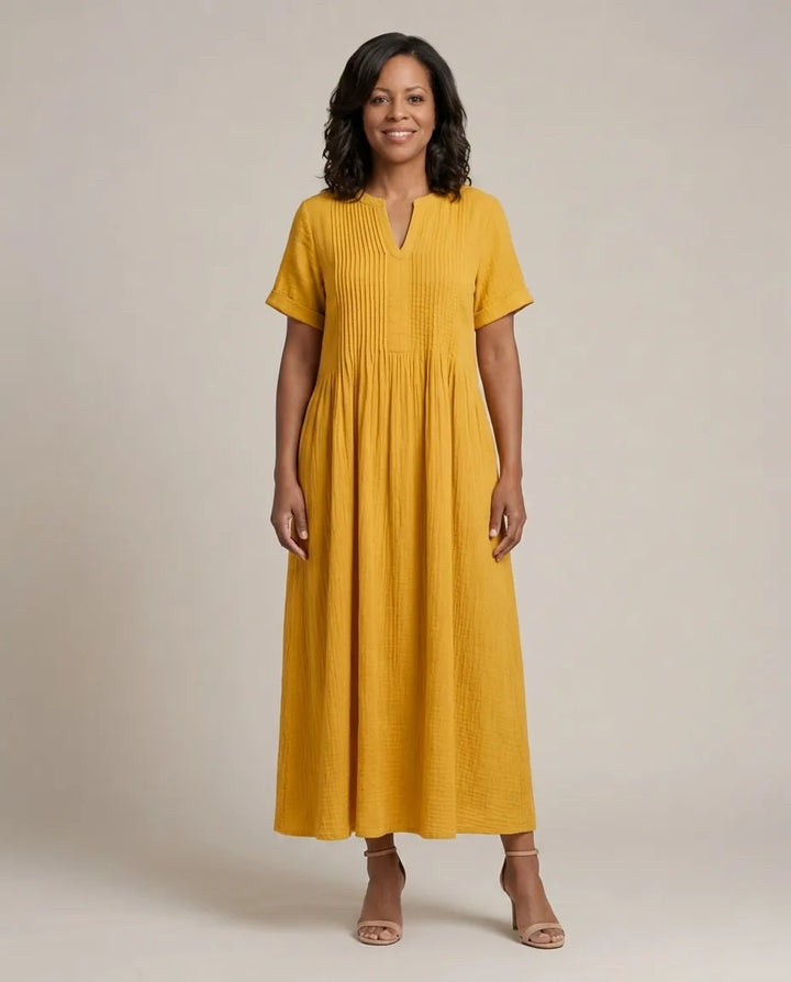 Nathalia | Pleated Dress — Yellow