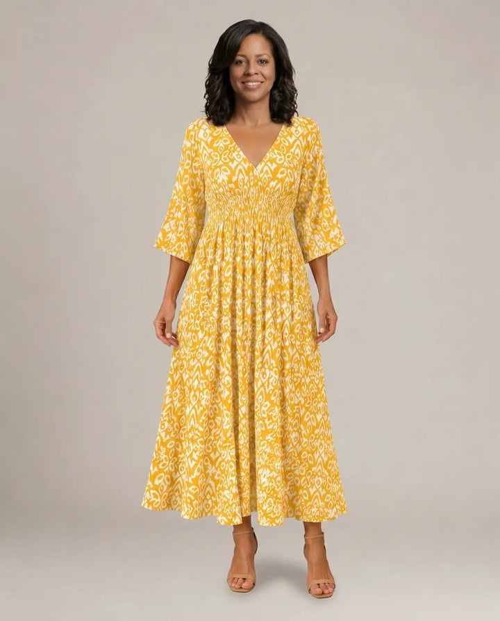 Althea | Bohemian Flow Midi Dress — Yellow