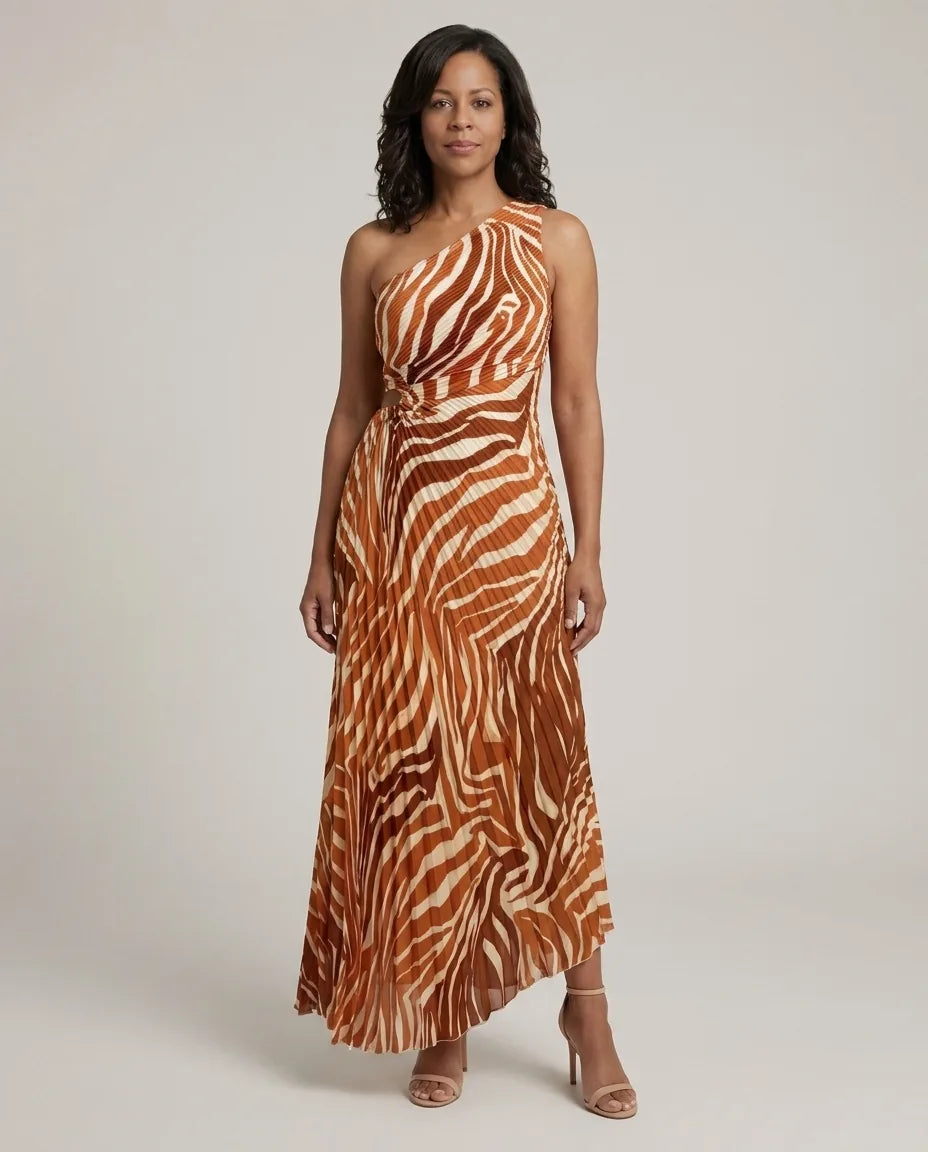 Clara | Vibrant Tropical Evening Dress — Zebra Print