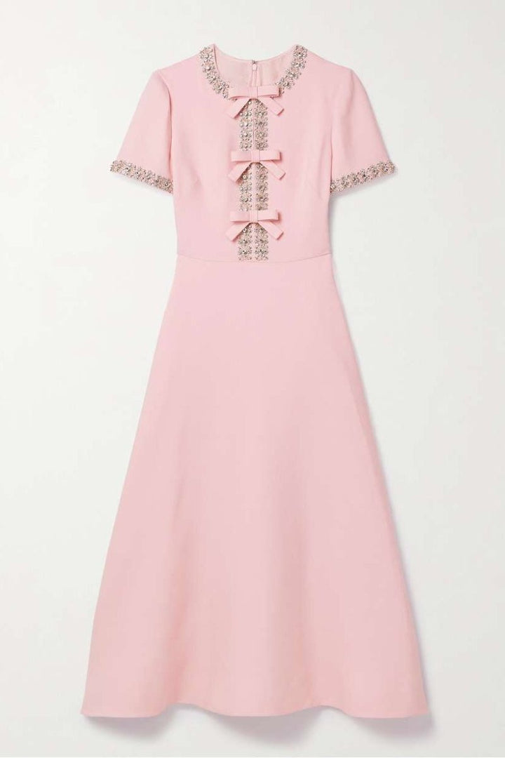 Aria | Bow with Crystal Embellished Midi Dress