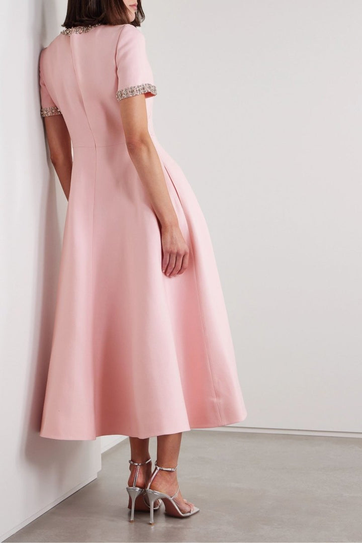 Aria | Bow with Crystal Embellished Midi Dress