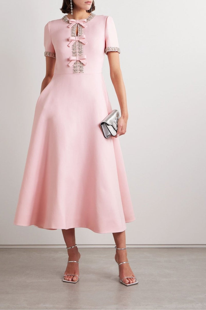 Aria | Bow with Crystal Embellished Midi Dress